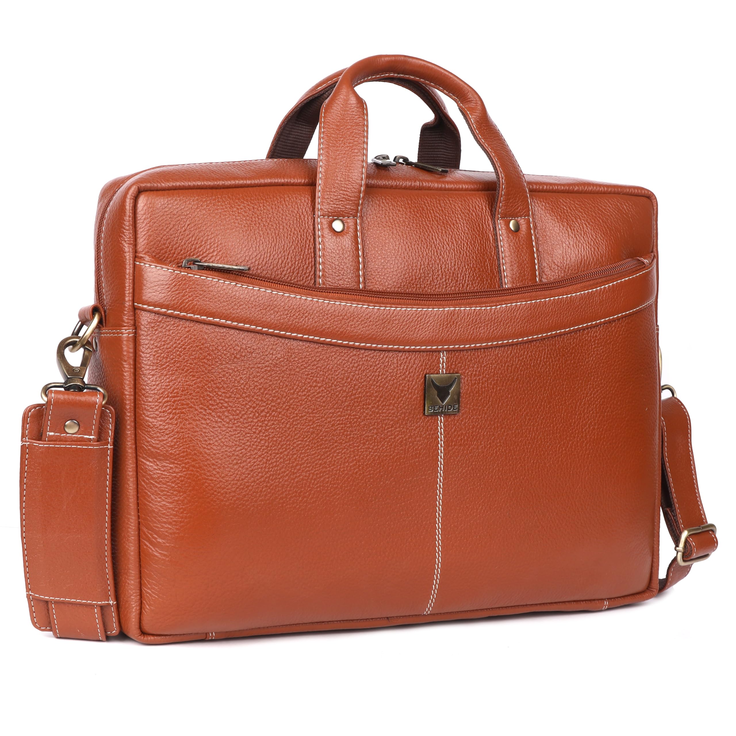 BEHIDE Laptop Bag for Men - Genuine Leather Messenger Bag for Office - Fits up to 16 Inch Laptop - Tan Shoulder Bag with Multiple Compartments - Executive Leather Bag for Work and Travel (B07K5S7CWL) Amazon Price History, Amazon Price Tracker