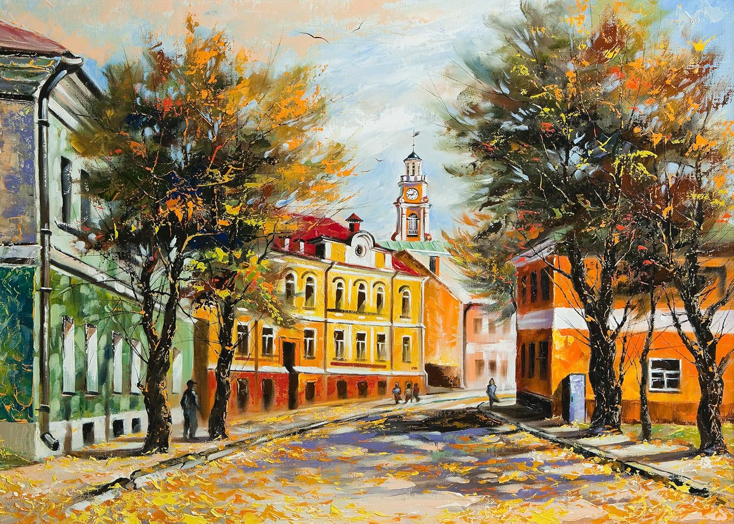 500 Piece Puzzles for Adults, Autumn Street Scenery Jigsaw Puzzles, European Town Landscape Puzzle, Impressionist Oil Painting Adult Puzzles, Beautiful Family Game, 20.5 x 15 in