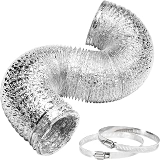 iPower GLDUCT4X8C 4 inch 8 feet Non-Insulated Flex Air Aluminum Foil Ducting Dryer Vent Hose for HVAC Ventilation with 2 Clamps, 4'' X 8', Silver