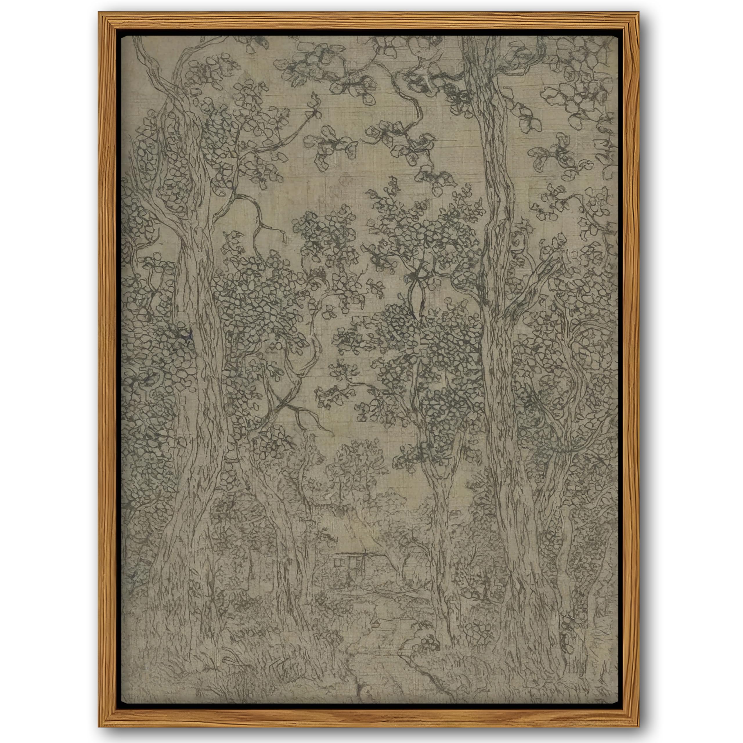 Vintage Framed Landscape Wall Art Rustic Forest Canvas Print Bedroom Kitchen Shelf Decor Dark Moody Retro Country Farmhouse