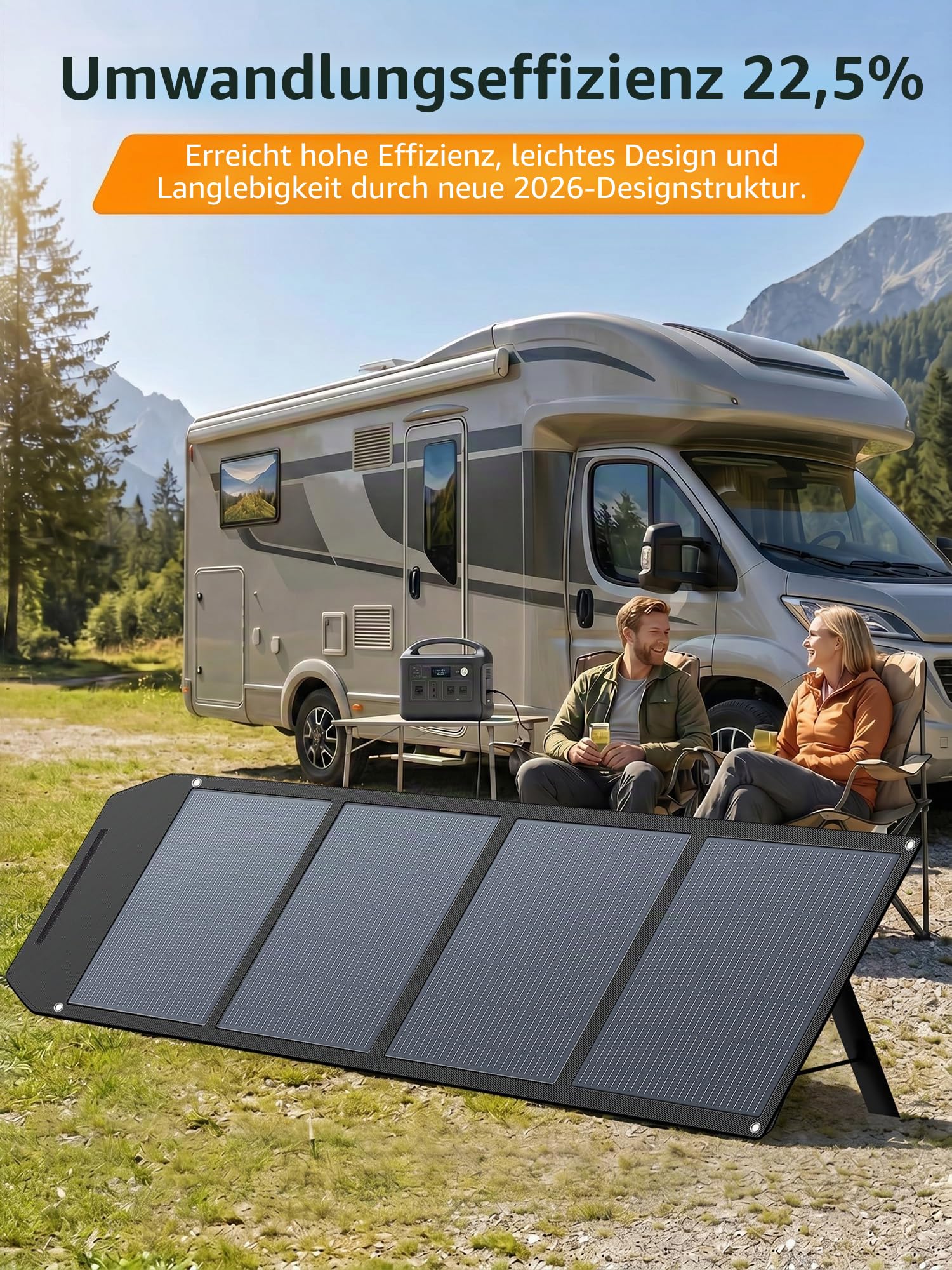 Yinleader 200W Faltbares Solarpanel für Camping, Wohnmobil & Powerstation | Schnellladung für Powerstation, leicht & faltbar für Outdoor, hocheffiziente Solarzellen, MC4 auf DC5521/XT60