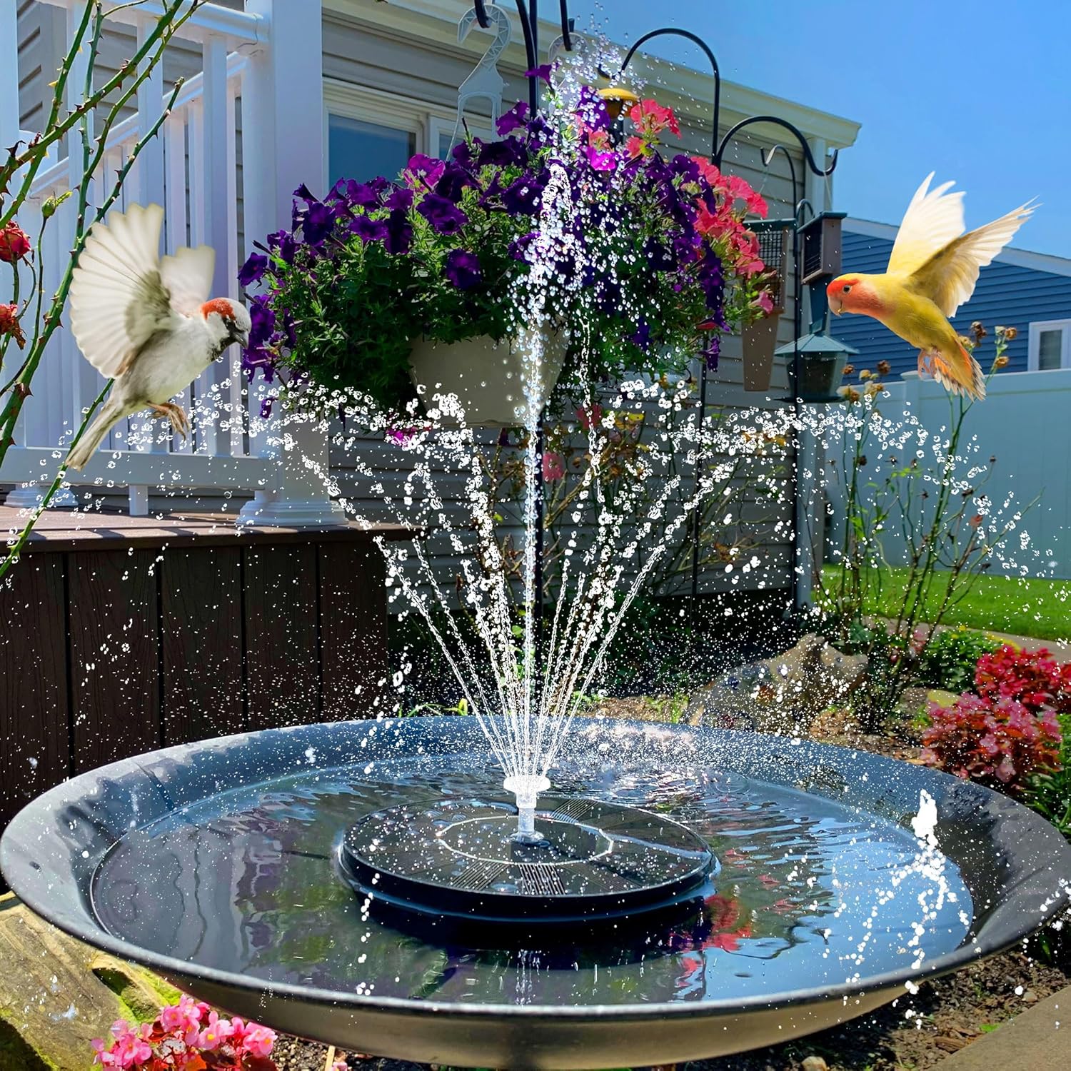 2 Pack Solar Power Bird Bath Fountain Pump with Remote, 3.5W LED Colorful Light and 2200mAh Battery Birdbath Solar Power, Floating Water Fountain Pump for Pond, Garden, Fish Tank