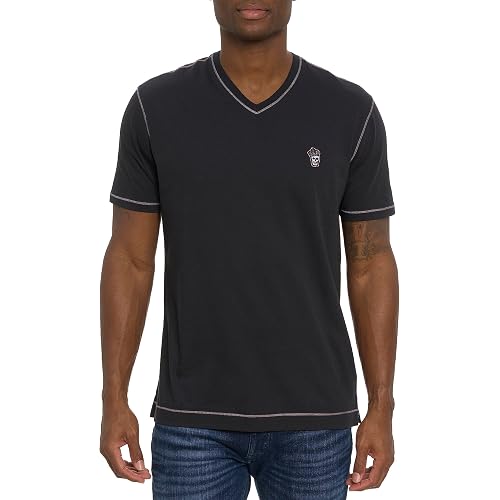 Robert Graham Men's Damien Short-Sleeve, V-Neck Top with Colorful Seams, Comfortable Fit & Richly Detailed for Wear