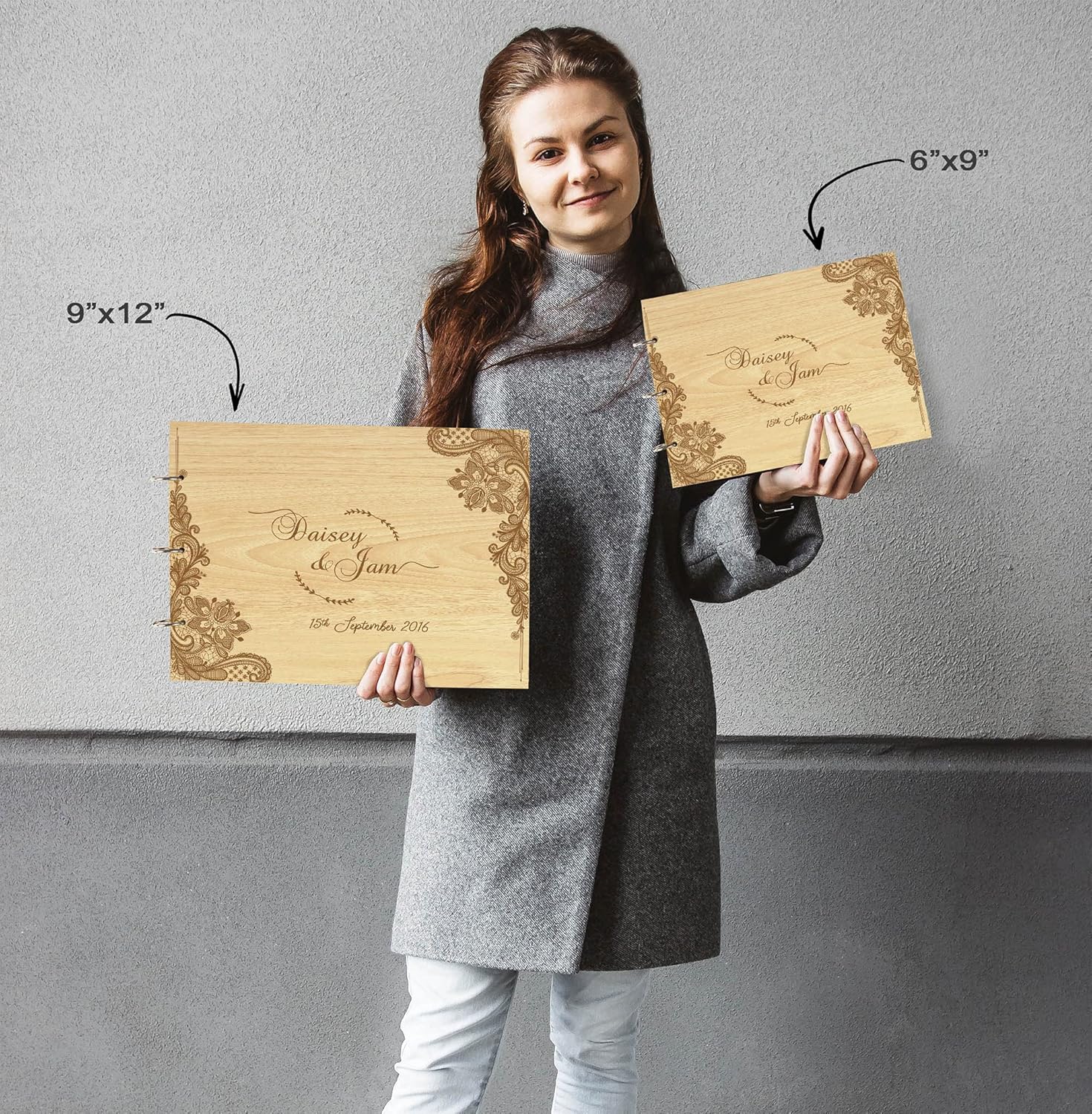 Darling Souvenir Personalized Engraved Laser Cut Wedding Guest Book Wooden Cover Sign-in Book Registry Guestbook Scrapbook-C9