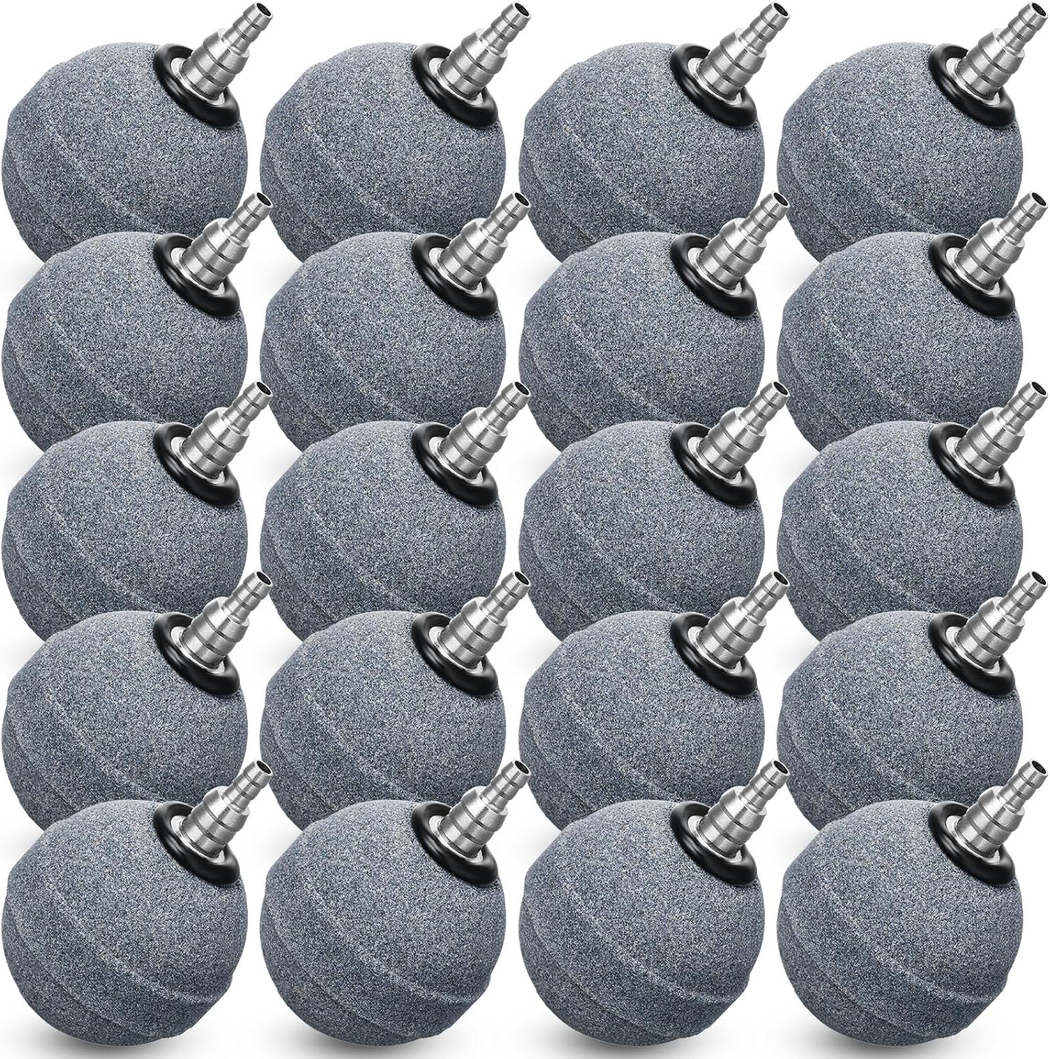 Reginary 20 Pcs Air Stones 2 Inch for Aquariums, Ponds, Hydroponics, Ball Oxygen Bubbler Diffuser Stone Bubble Aerator for Air Pump, Fish Tank, Bucket, and DWC Reservoirs (Grey)
