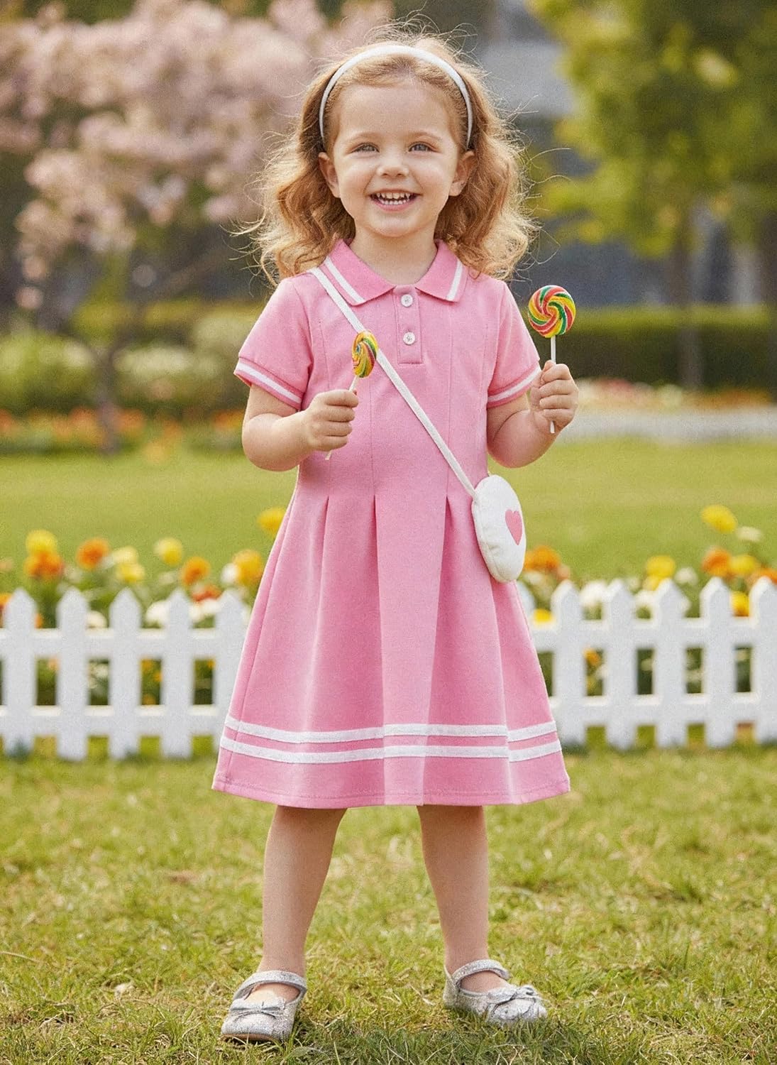Renotemy Infant Baby Girl Dress Toddler Girls Summer Clothes School Outfits Cotton Short Sleeve Polo Dresses with Bag 12M-5T