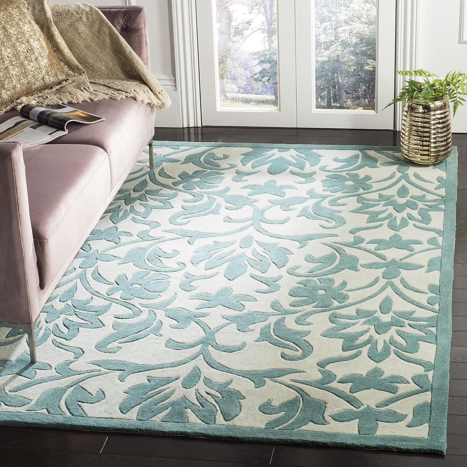 SAFAVIEH Modern Art Collection 8' x 10' Ivory Light Blue MDA635A Handmade Floral Area Rug