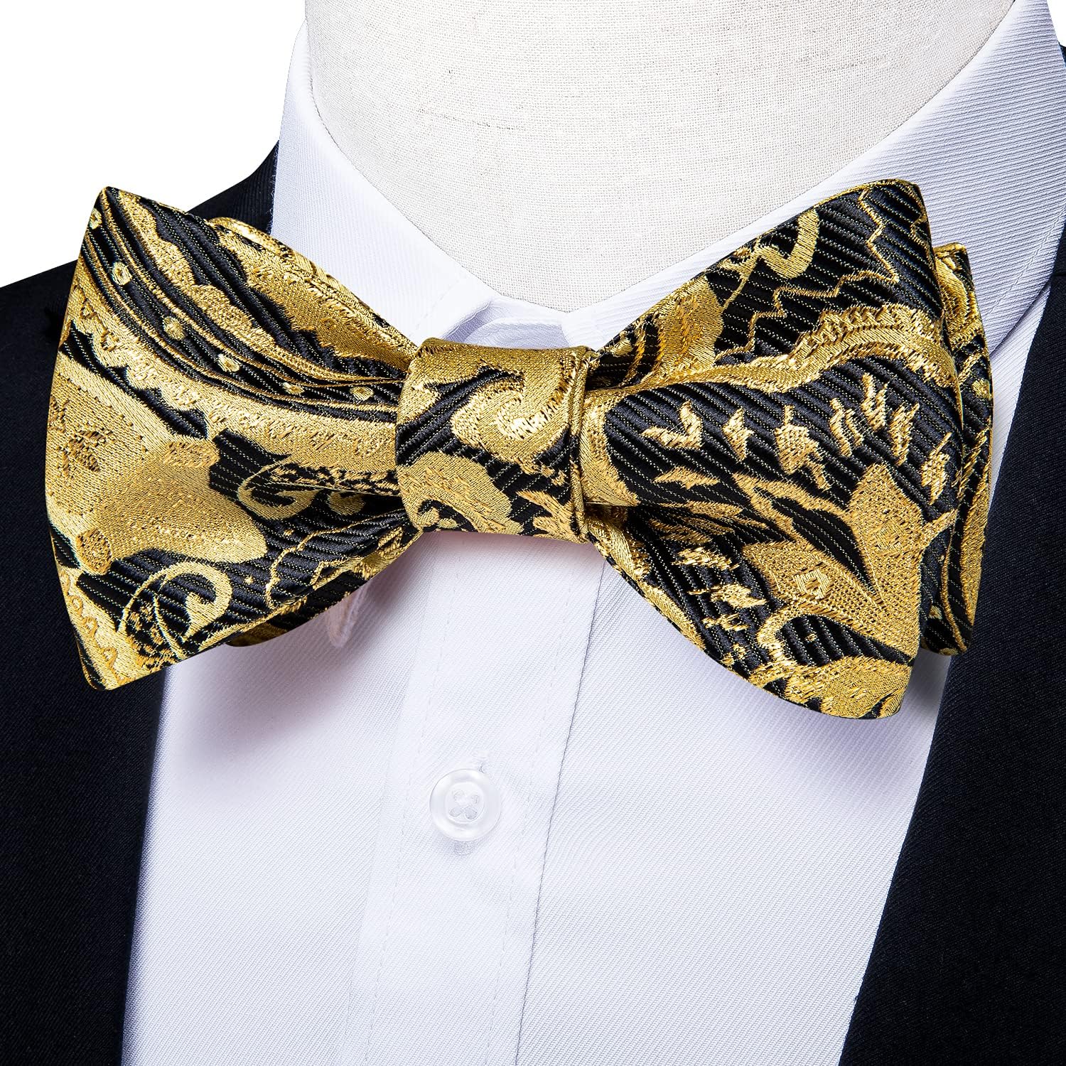 DiBanGu Mens Silk Self Bow Ties,Woven Solid Striped Paisley Bowtie and Pocket Square Cufflinks Set for Men Tuxedo Wedding - Image 2