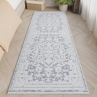 Vintage Runner Rug Non Slip for Hallway Bathroom Kitchen 2x10 ft, Ultra Soft Boho Carpet Runner with Low Pile Design Machine Washable Runner Rugs for Entryway Laundry Living Room (Grey, 2'x10')