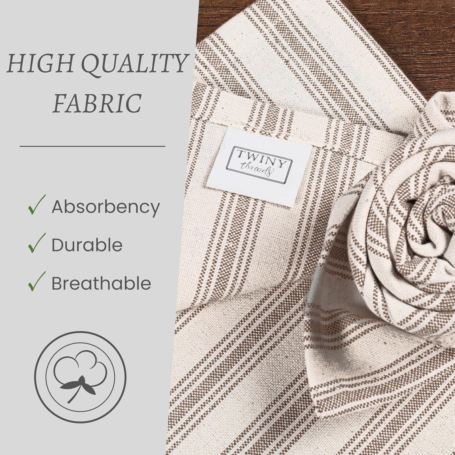 TWINY threads 12Pcs 100% Cotton Cloth Napkins, 18"x18", Reusable, Brown image 4