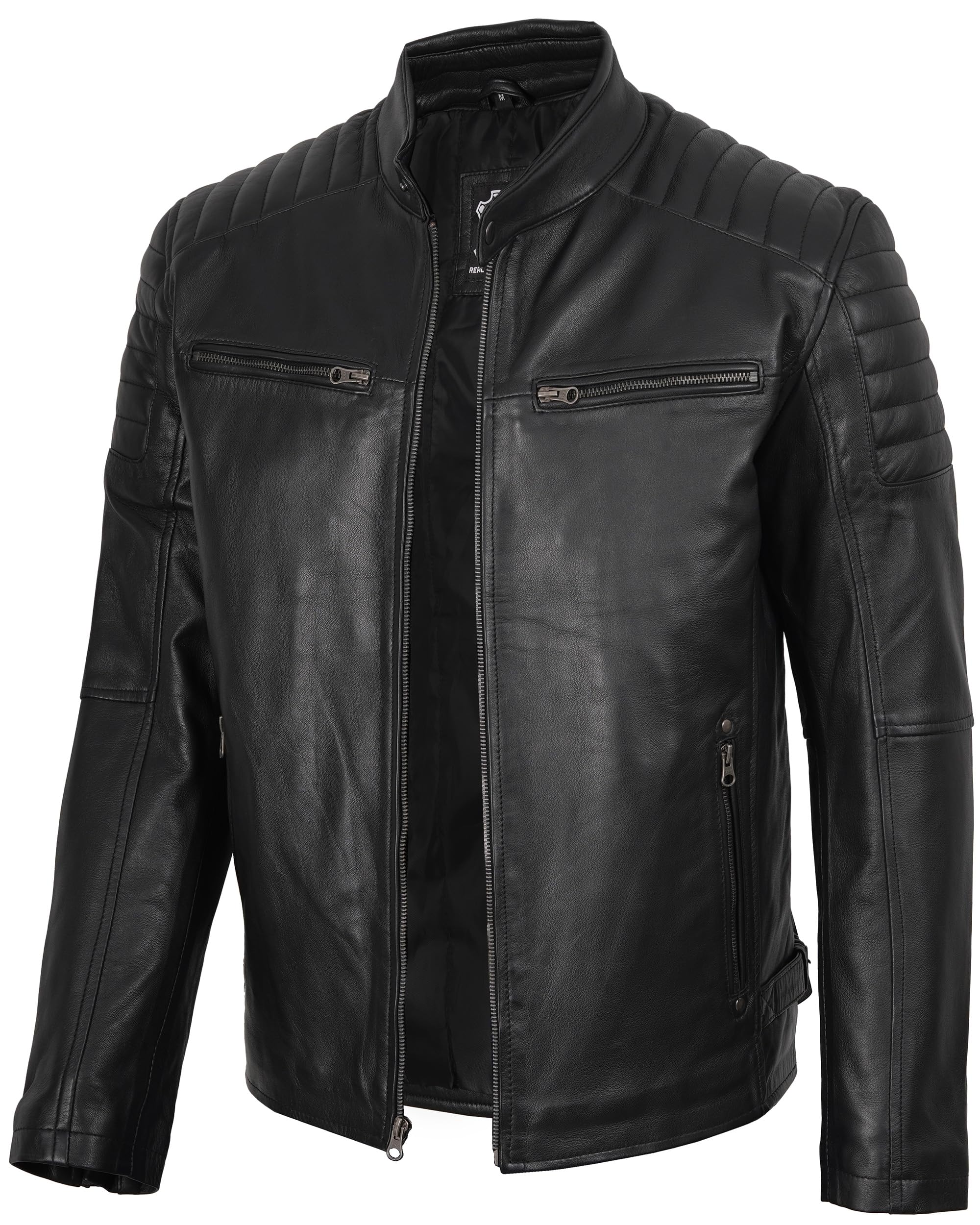 Mens Real Lambskin Leather Jacket Cafe Racer Casual Fashion
