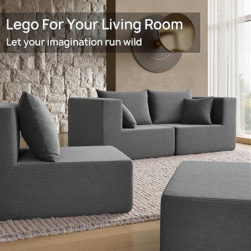 Miniatura 5 de YINIX Sofá cama modular de pana de 140 pulgadas, cómodo sofá de nube para sala de estar, sofá de piso de 6 piezas, combinación de compresión libre,