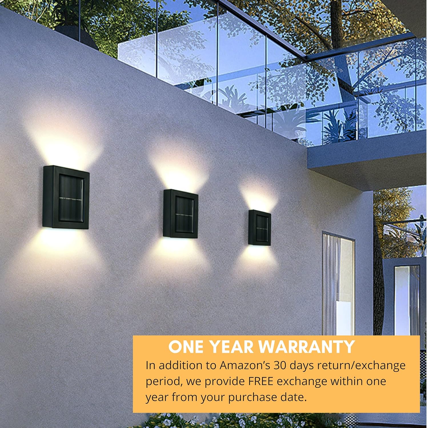 JHBOX Solar Wall Lights Small Fence Lights Solar Powered 2 Pack, Up Down LED Porch Light, Luces Solares para Exteriores, Exterior Light Fixture Christmas Lights Holiday Decor ( Warm White Lighting ) - - 