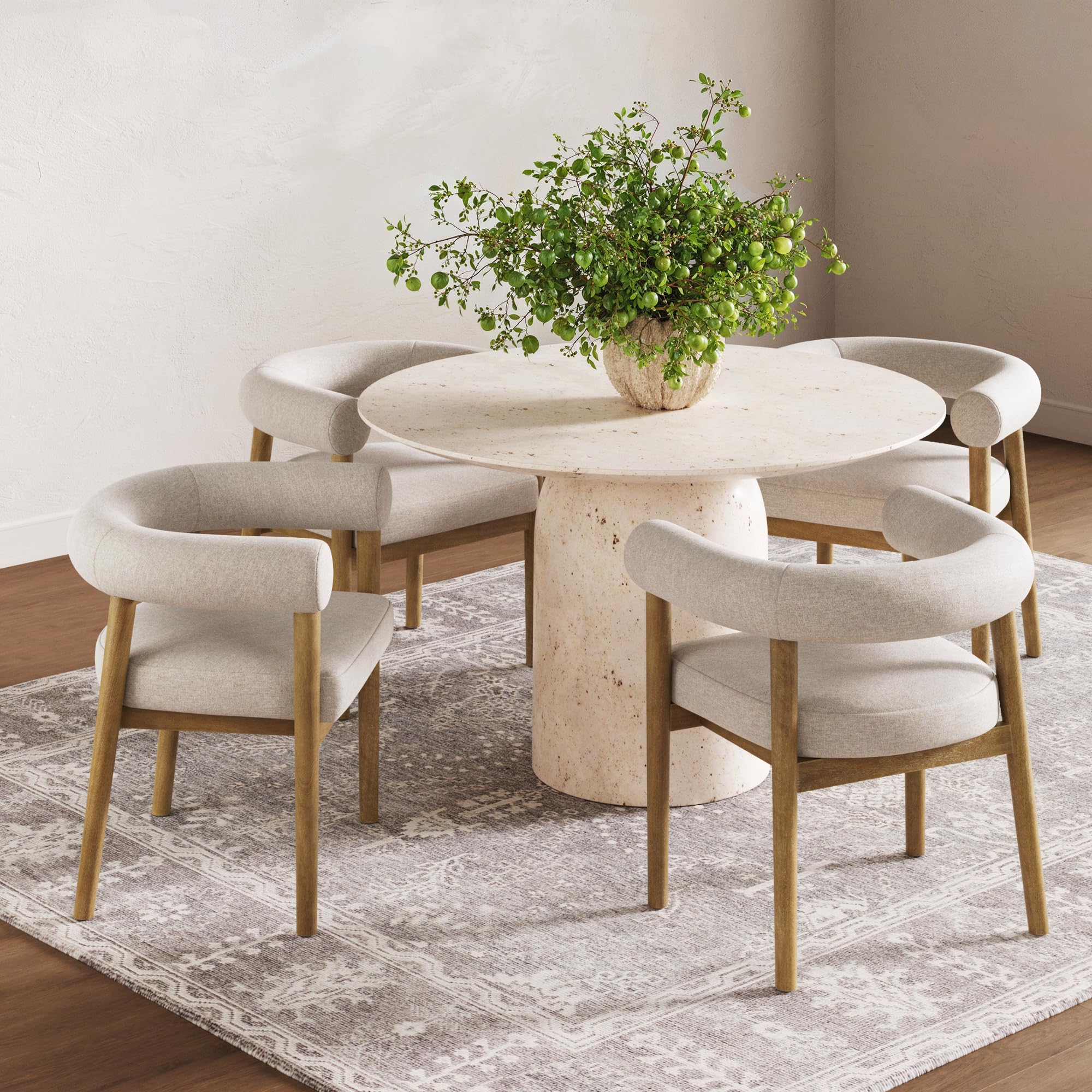 View 1 of [Partial Set] Nathan James Demi Modern Dining Room Chair, Barrel Back Dining Chair with Solid Wood Legs and Natural Flax Upholstery, Flax/Light Brown Set of 4