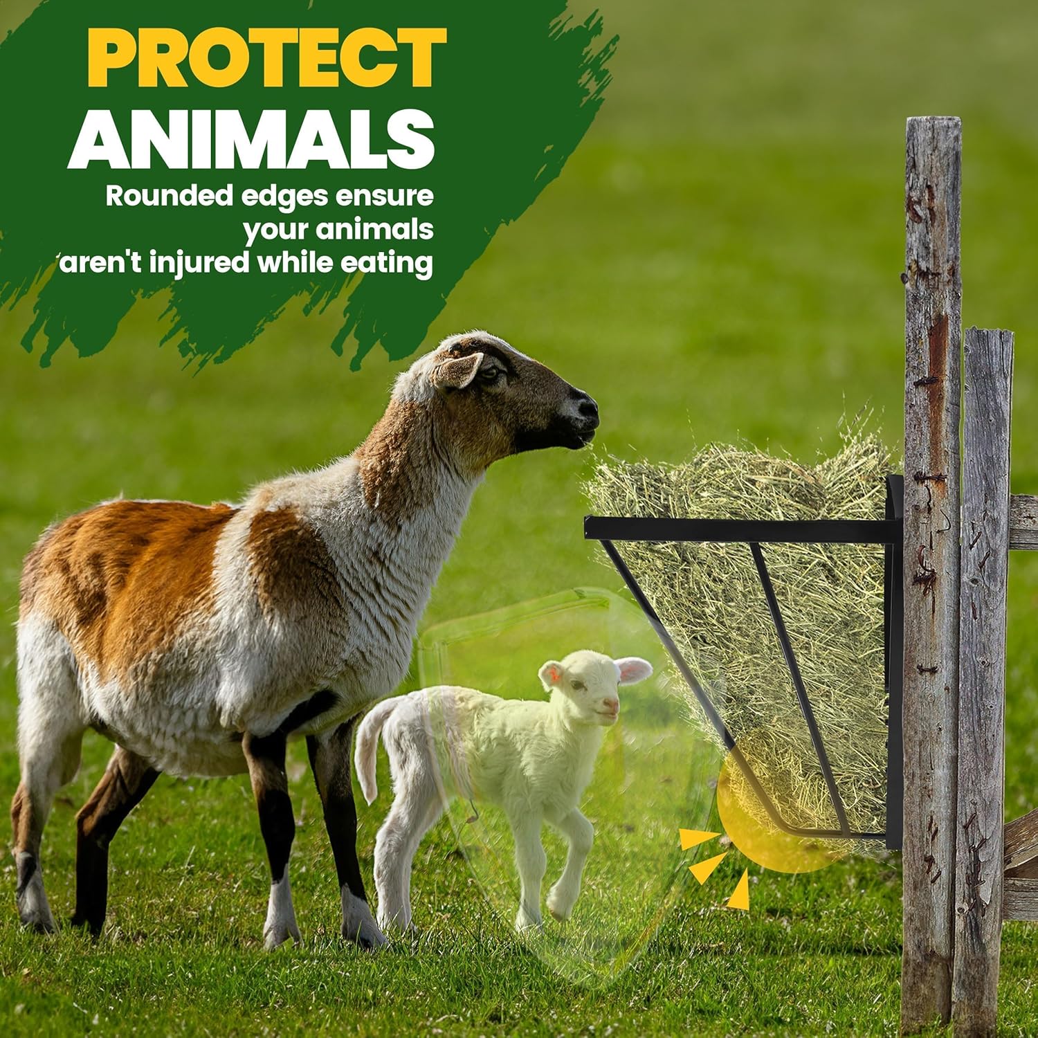 KUAFU Hay Feeder for Goat, Wall Mount Sheep Hay Rack, Horses Feeding Trough with 17 Gallon, Heavy Duty Blanket Holder, Fit for Farm Indoor and Outdoor Livestock Feed Containers