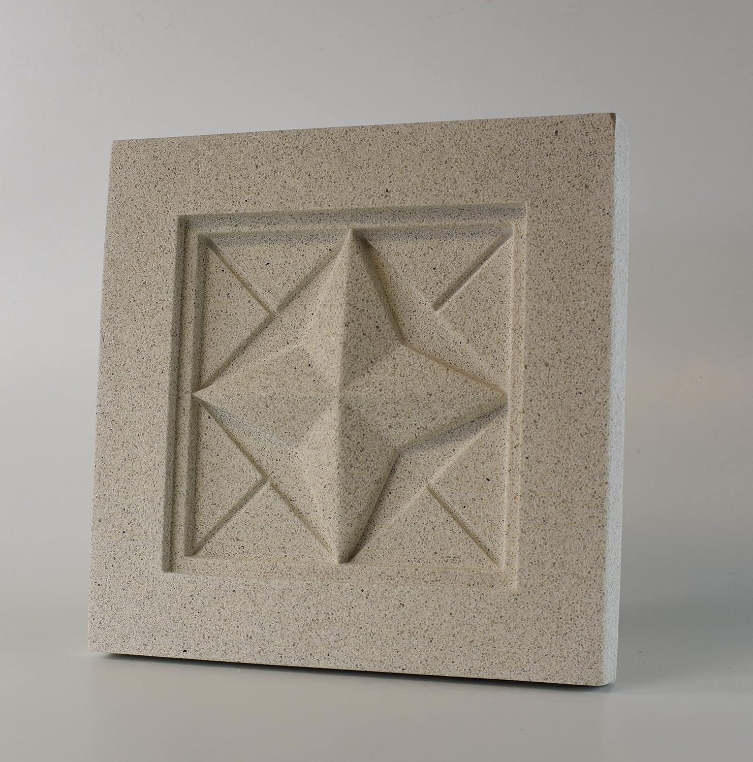 Sculpted Architectural Bas Relief 3D Tile Plaque Ornament, Solid Cast Stone, Parquetry Design, 9.5"x9.5" for Wall Hanging or Tabletop Display (White with Keyhole)