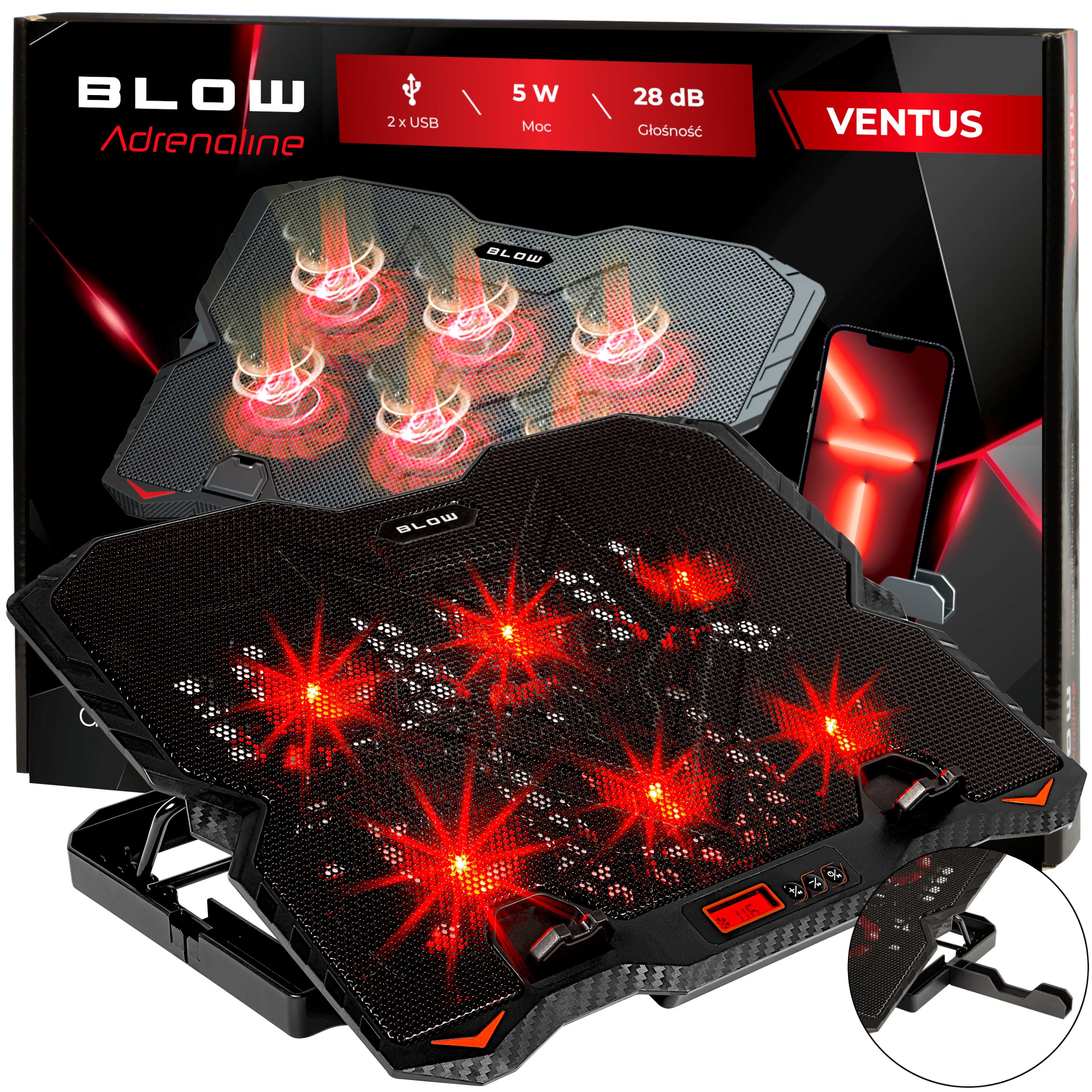 BLOW PODSTAWKA PODKŁADKA CHŁODZĄCA LAPTOP LED HUB USB