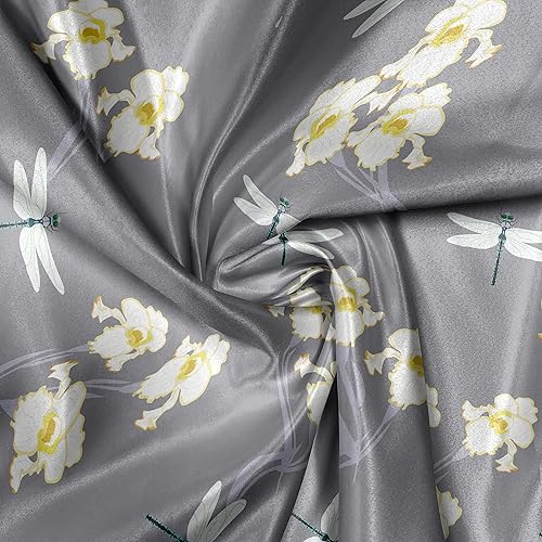 Miniatura 4 de Ambesonne Flowers Insects Fabric by The Yard, Spring Art Iris Flowers and Dragonflies on Greyscale Background, Decorative Satin Fabric for Home