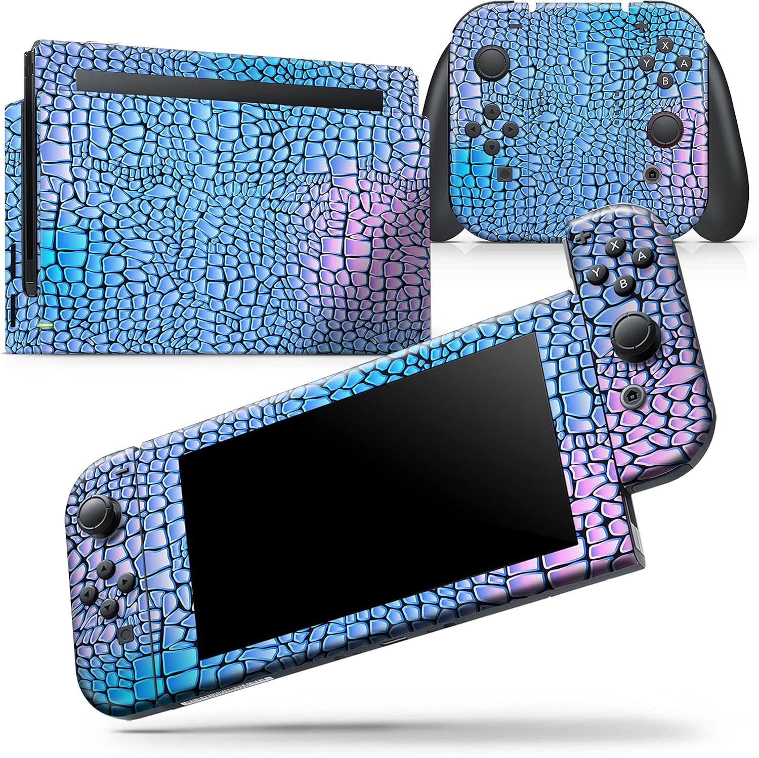 Design Skinz - Compatible with Nintendo Switch OLED Console Bundle Skin Decal Protective Scratch-Resistant Removable Vinyl Wrap Cover Neon Vibrant Snake Pattern + Dock Joy‑Con