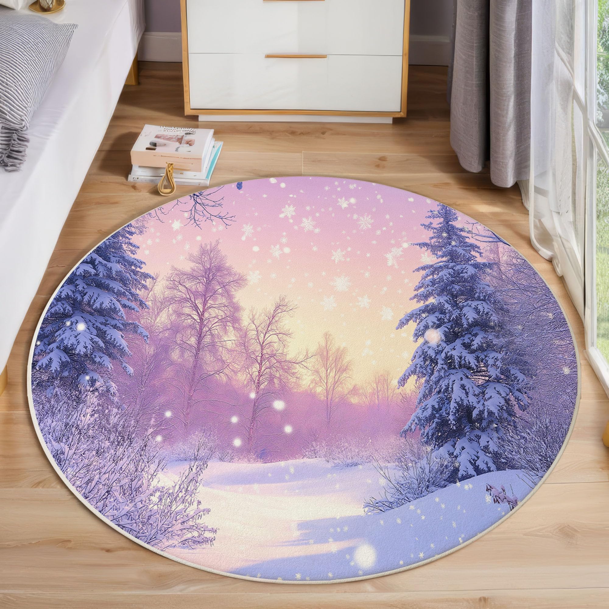 Tapis de salon de Noël rond 100 cm lavable et antidérapant