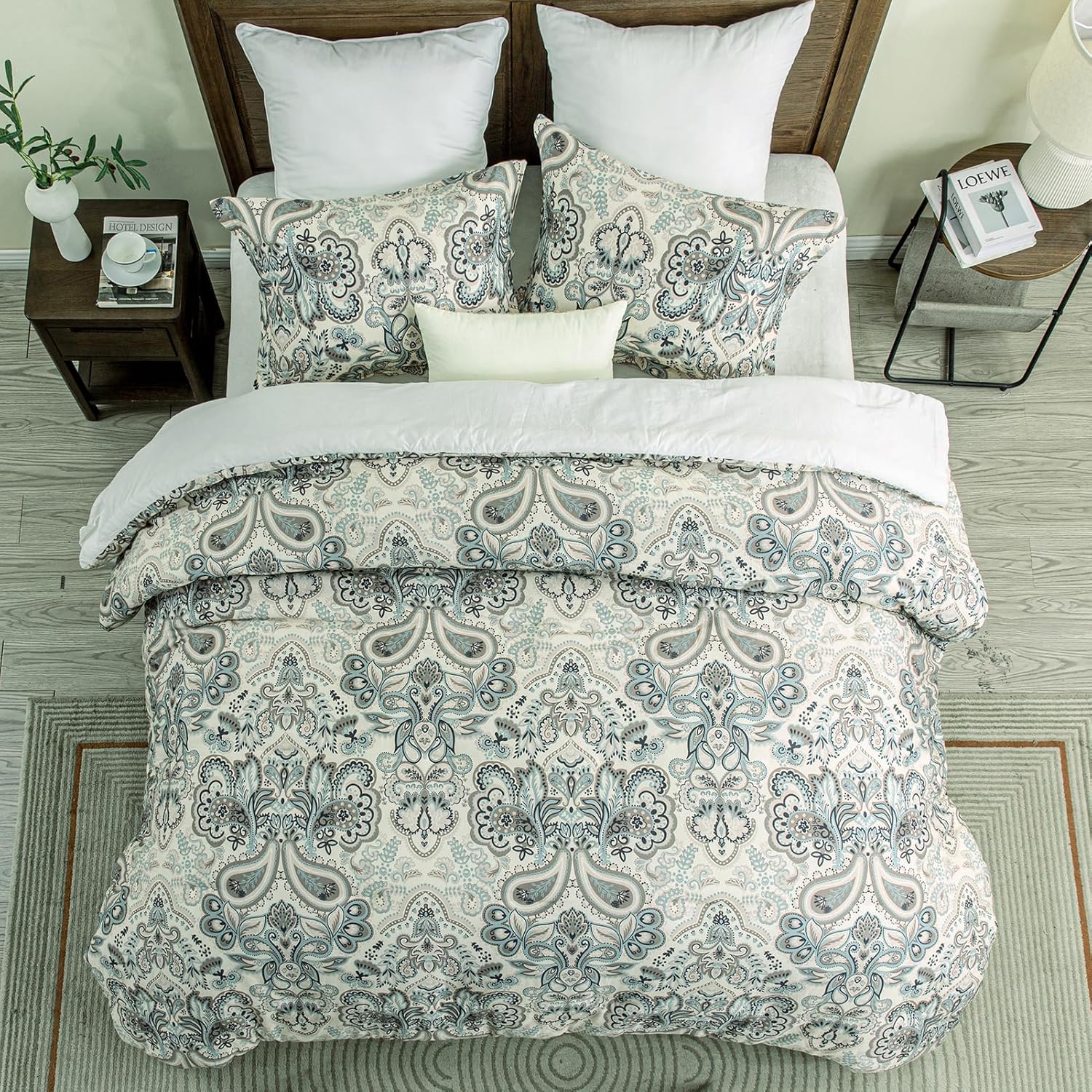 Finlonte Damask King Comforter Set 3Pieces Ethnic