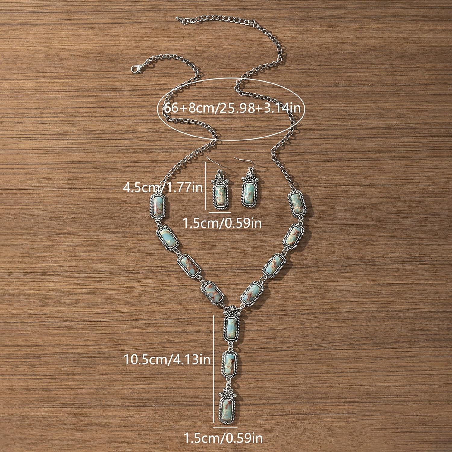 4 PCS Western Turquoise Jewelry for Women Boho Vintage Navajo Pearl Necklace Earring Bracelet Ring Set Country Cowgirl Accessories for Gift - Image 4