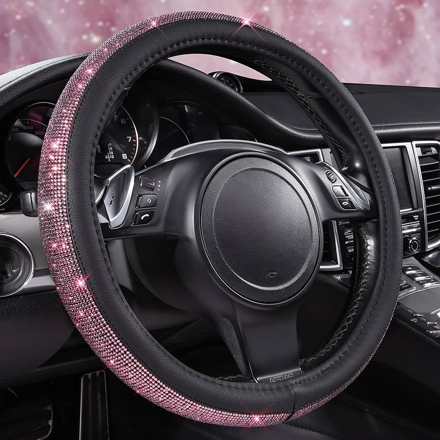 Car Pass Bling Diamond Leather Steering Wheel Cover With Crystal | INDIA
