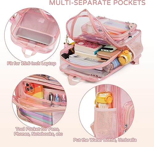 Miniatura 5 de Caoroky knight Mochila transparente de TPU transparente para laptop universitaria, mochila transparente para mujeres, hombres, niñas, mochila