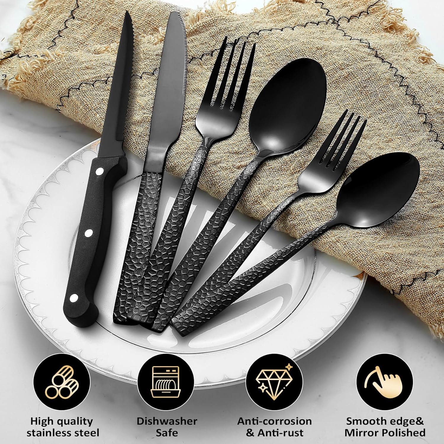 49Pcs Silverware Set with Organizer, Silver Stainless Steel Flatware Set for 8 Cutlery Utensil Sets with Steak Knives, Spoons and Forks Set, Dishwasher Safe