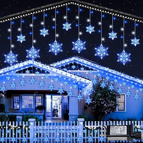 Christmas Snowflake Lights Outdoor,8.2 FT 144 LED Snowflake Icicle Lights