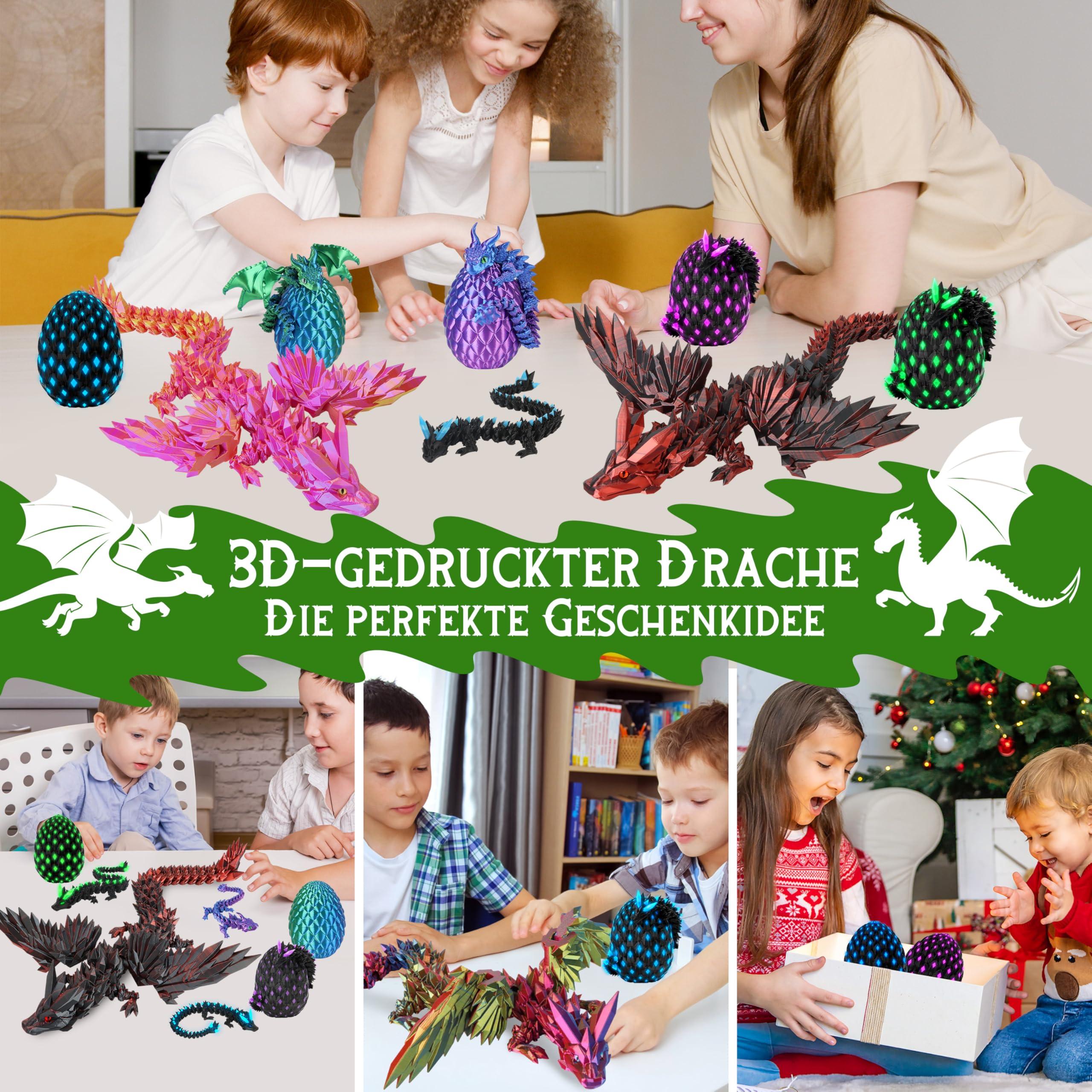 JONRRYIN Huevo de Dragón Impreso en 3D, Huevo Dragón Fluorescente, Articulaciones Flexibles Articulado, Decoración del Hogar, Juguete de Escritorio para Navidad Easter Cumpleaños