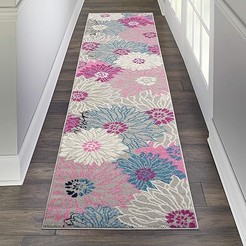 Passion Grey 2'2" x 10' Area Rug, Floral, Farmhouse, Easy