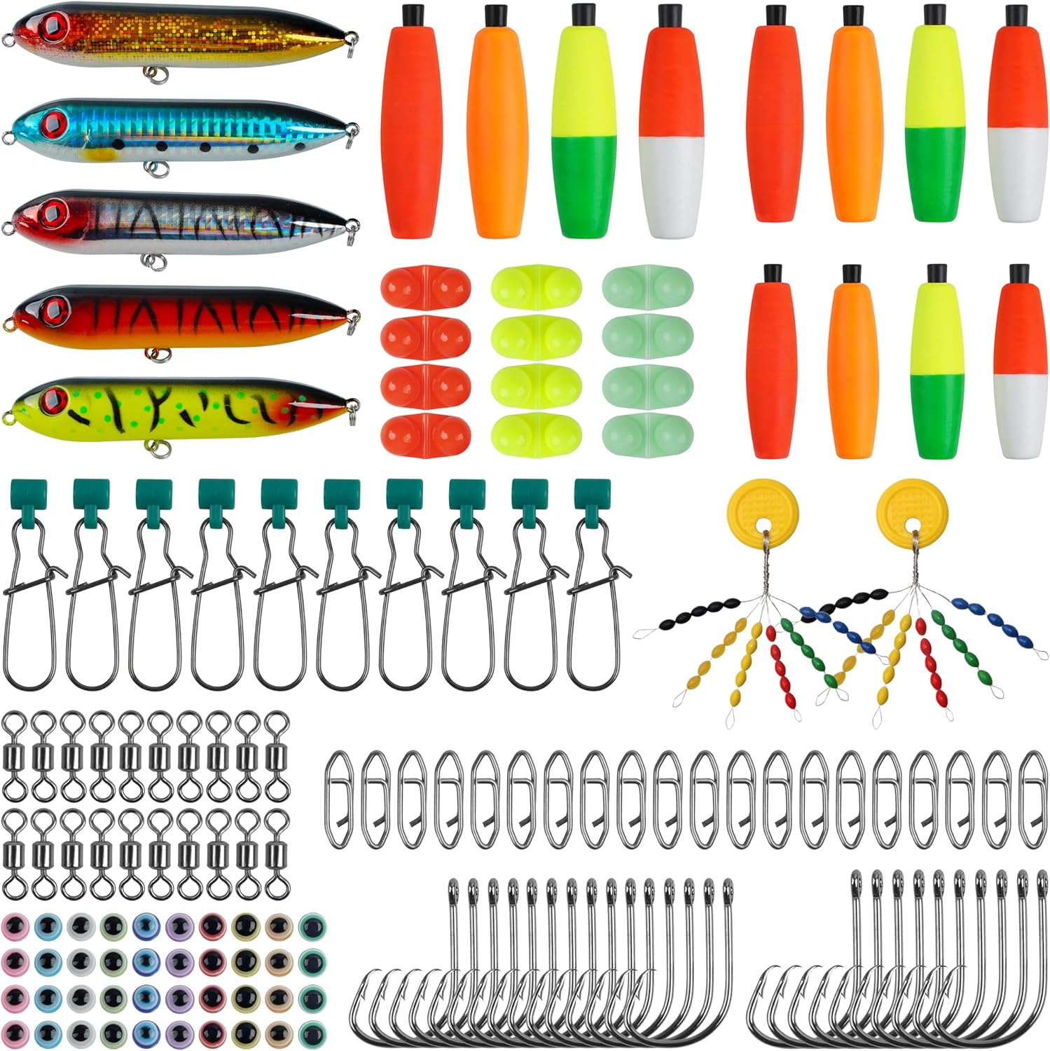 OROOTL Catfishing Tackle Making Kit, 146pcs Catfish Rig Accessories with Catfish Floats Catfish Hooks Swivels Fishing Bells Swivels Bobber Stoppers Catfishing Tackle Equipment