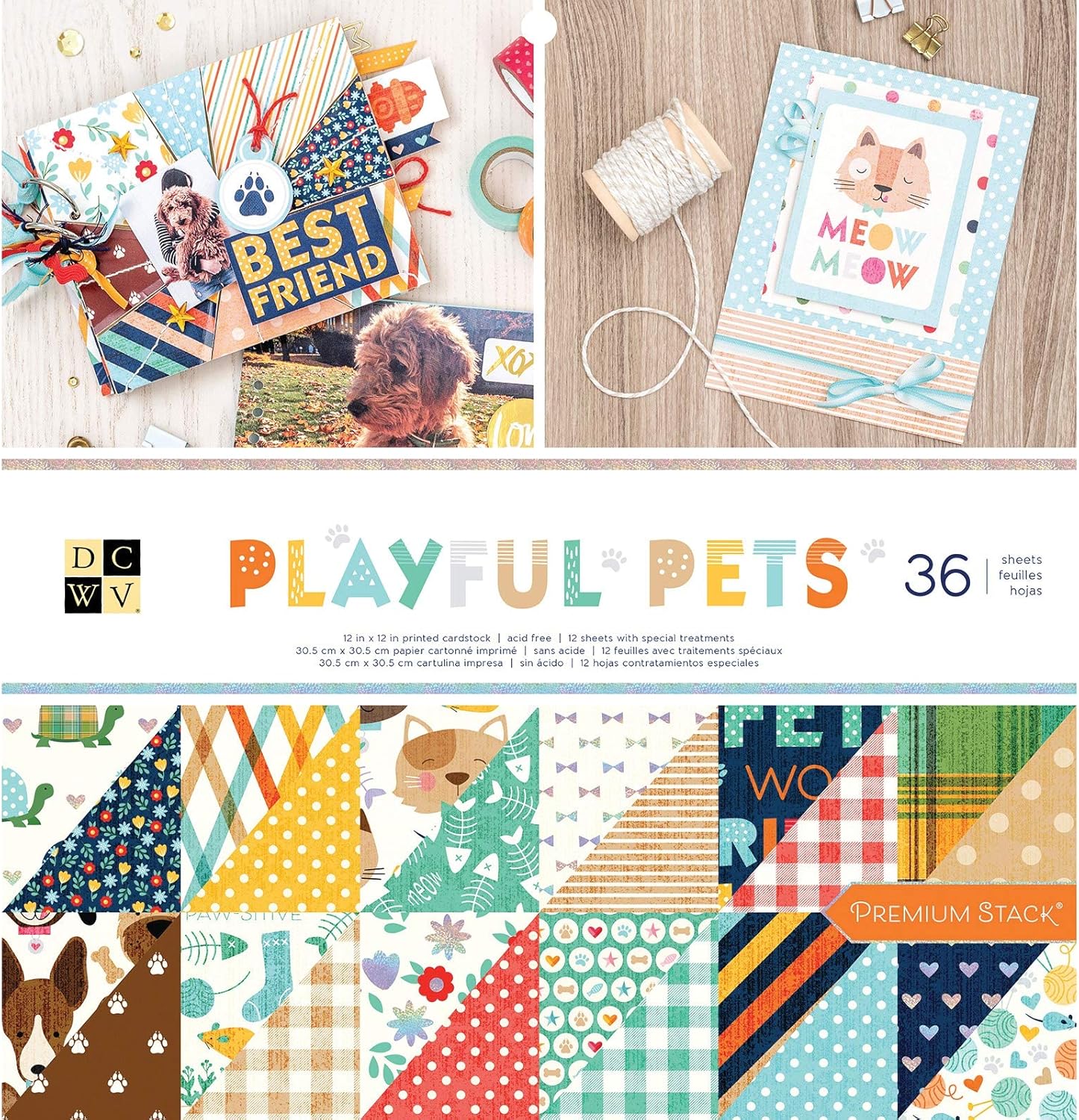 Amazon Die Cuts With A View Stack プレイフルペット 12 x 12 Double Sided Iridescent Glitter 36