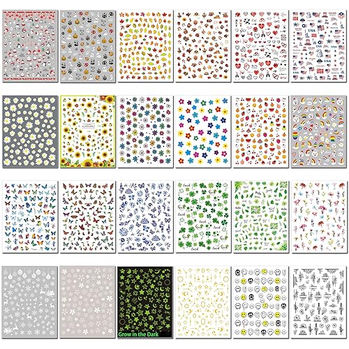 Miniatura 7 de TailaiMei 24 hojas de calcomanías de uñas navideñas, Halloween, Navidad, otoño, San Valentín, paquete variado para todas las estaciones, para