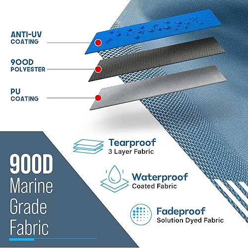 Miniatura 5 de NEH - Bimini Tops de 3 lazos para barcos, postes de apoyo, lona marina 900D a prueba de decoloración, funda de almacenamiento universal para pontón,