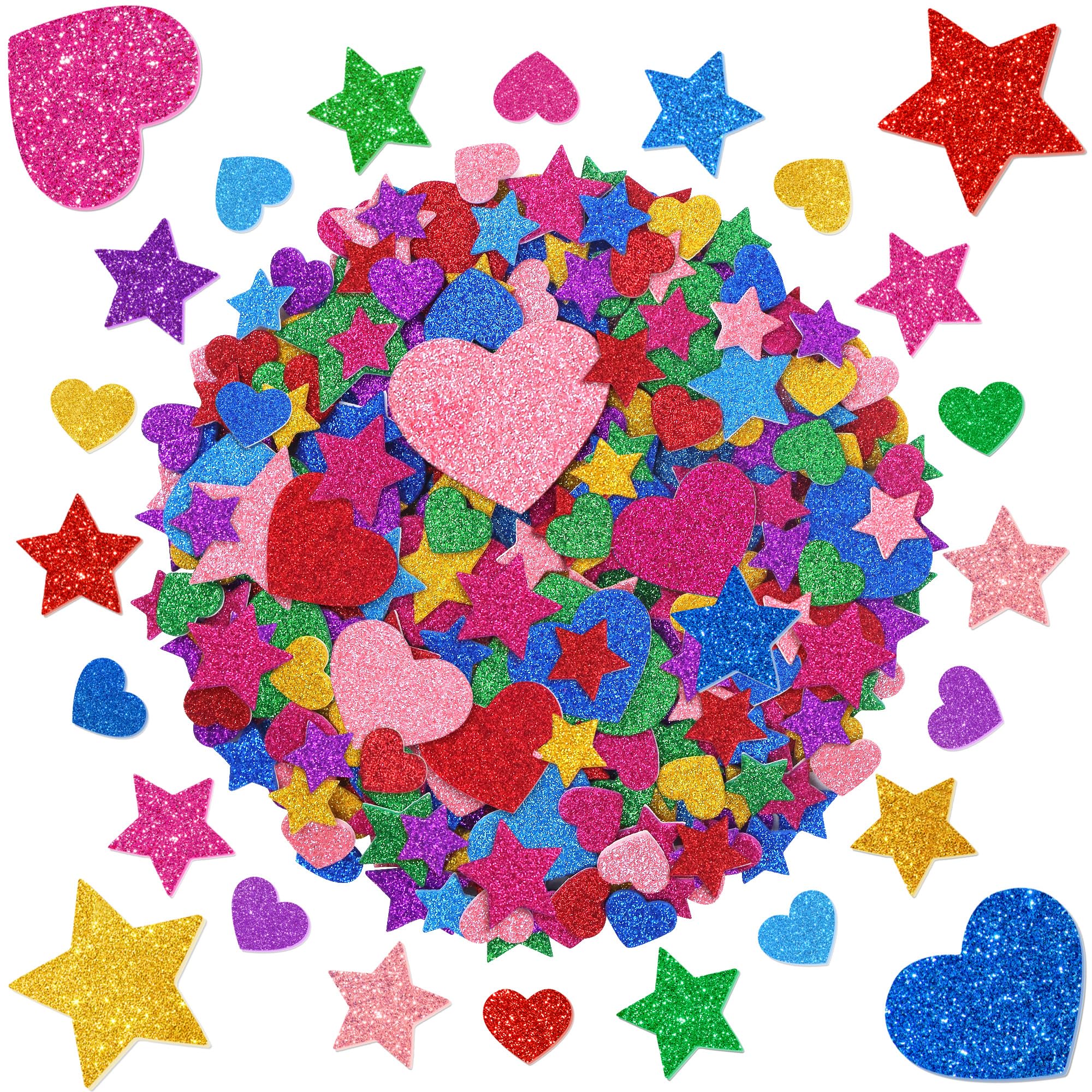 1000PCS Star Stickers Love Heart Stickers Foam Sticker for Children, Self Adhesive Glitter Sticker for Valentine's Day Scrapbooking Wedding Greeting Card Making Supplies Craft Arts DIY (Colorful-2)