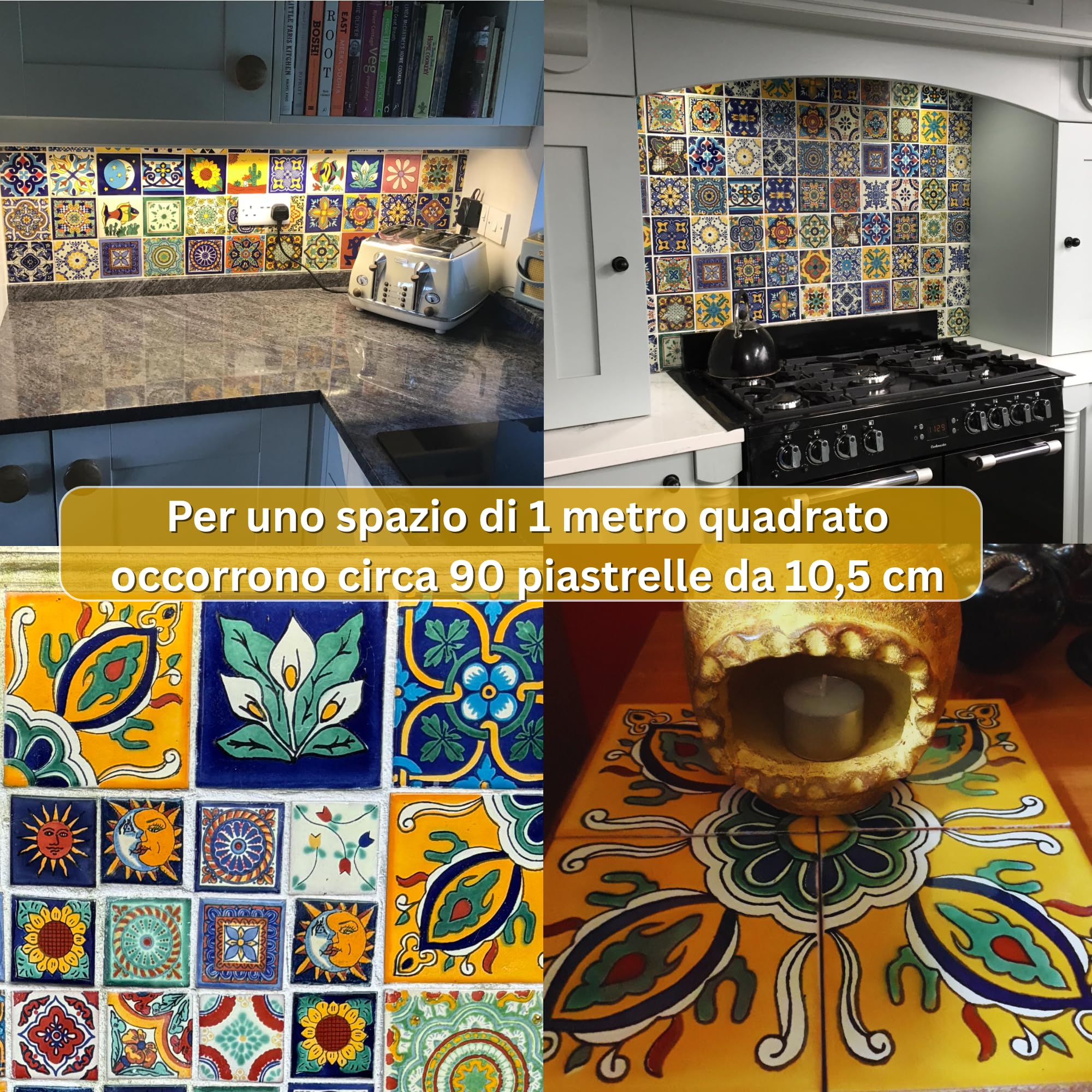 Tumia LAC Piastrelle Ceramica Messicane Talavera - Orlando Artigianali Piastrelle Cucina, Bagno, Sottopentola e Fai-da-Te, Decorativo stile Mediterraneo - Pacco da 25