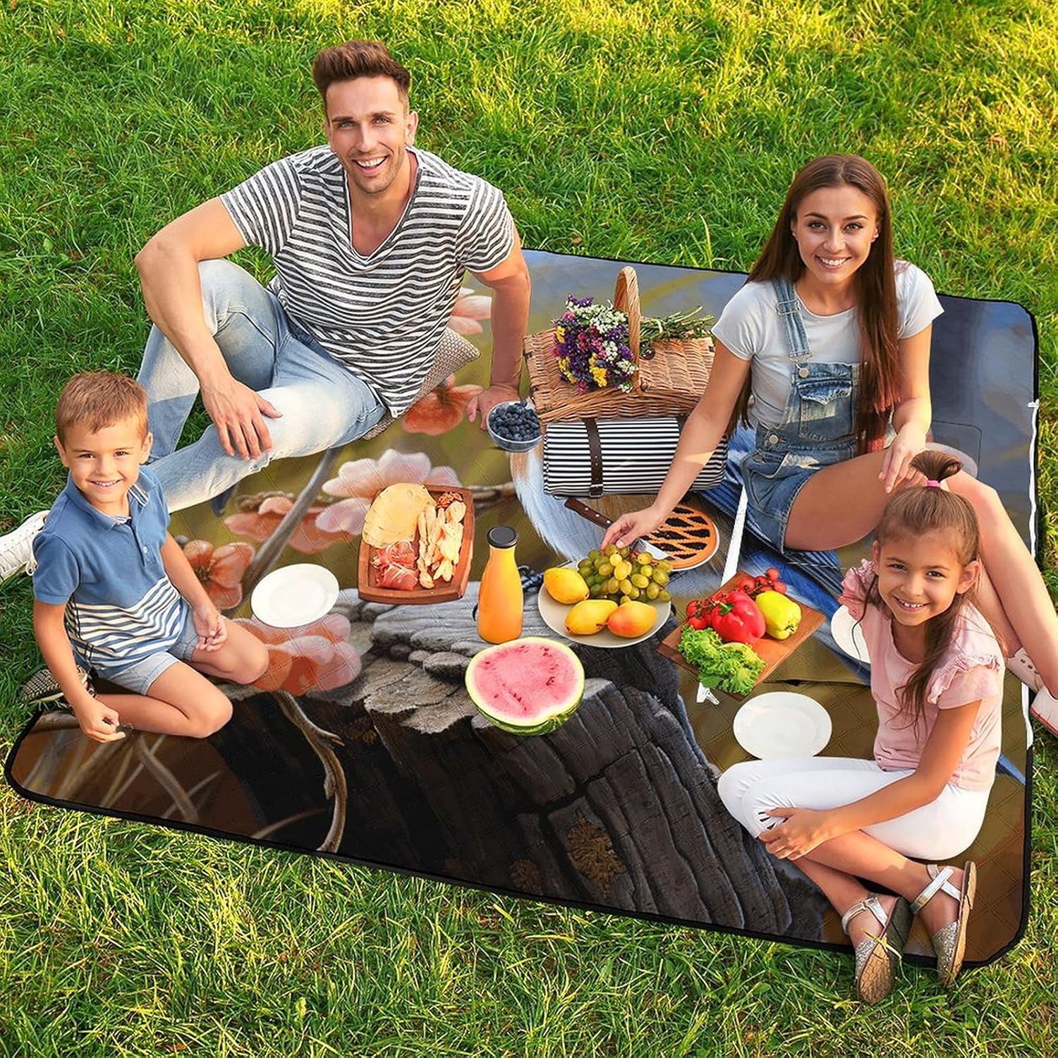 Eastern Bluebird Picnic Blanket with Zipper Water Resistant Sand Free Picnic Mat Washable Foldable Easy Carry Beach Blanket for Lawn Beach Hiking Camping