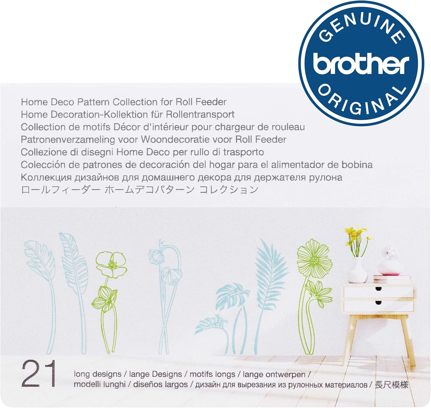 Brother ScanNCut DX Home Deco Pattern Collection for Roll Feeder CADXRFDP02, Includes 21 Designs with Tropical Plants, Flowers, Frames and More, Make Vinyl Wall Decals up to 6' Long, White