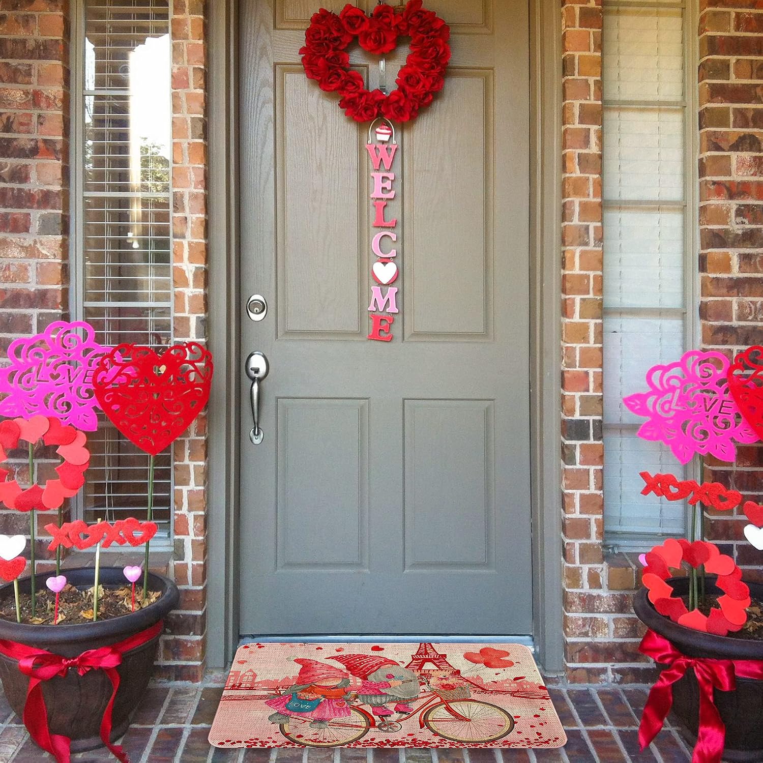 Roszwtit Valentines Day Door Mat 30 X 17 Inch Valentines Gnome Doormat Indoor Outdoor Entrance Floor Mat Non Slip Valentine Decor Rubber Welcome Mats