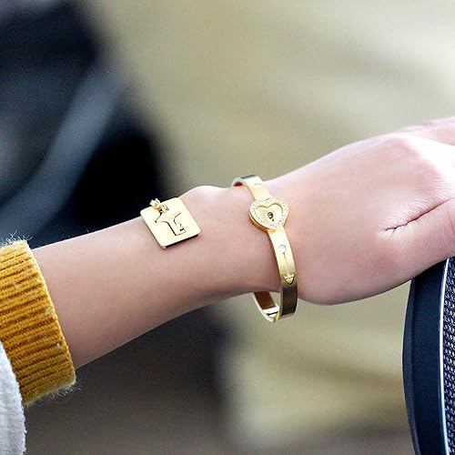 Miniatura 3 de Uloveido Collar con dije de llave de escudo y pulsera con candado para niñas, niños, pareja, collar, pulsera para hombres y mujeres, regalo