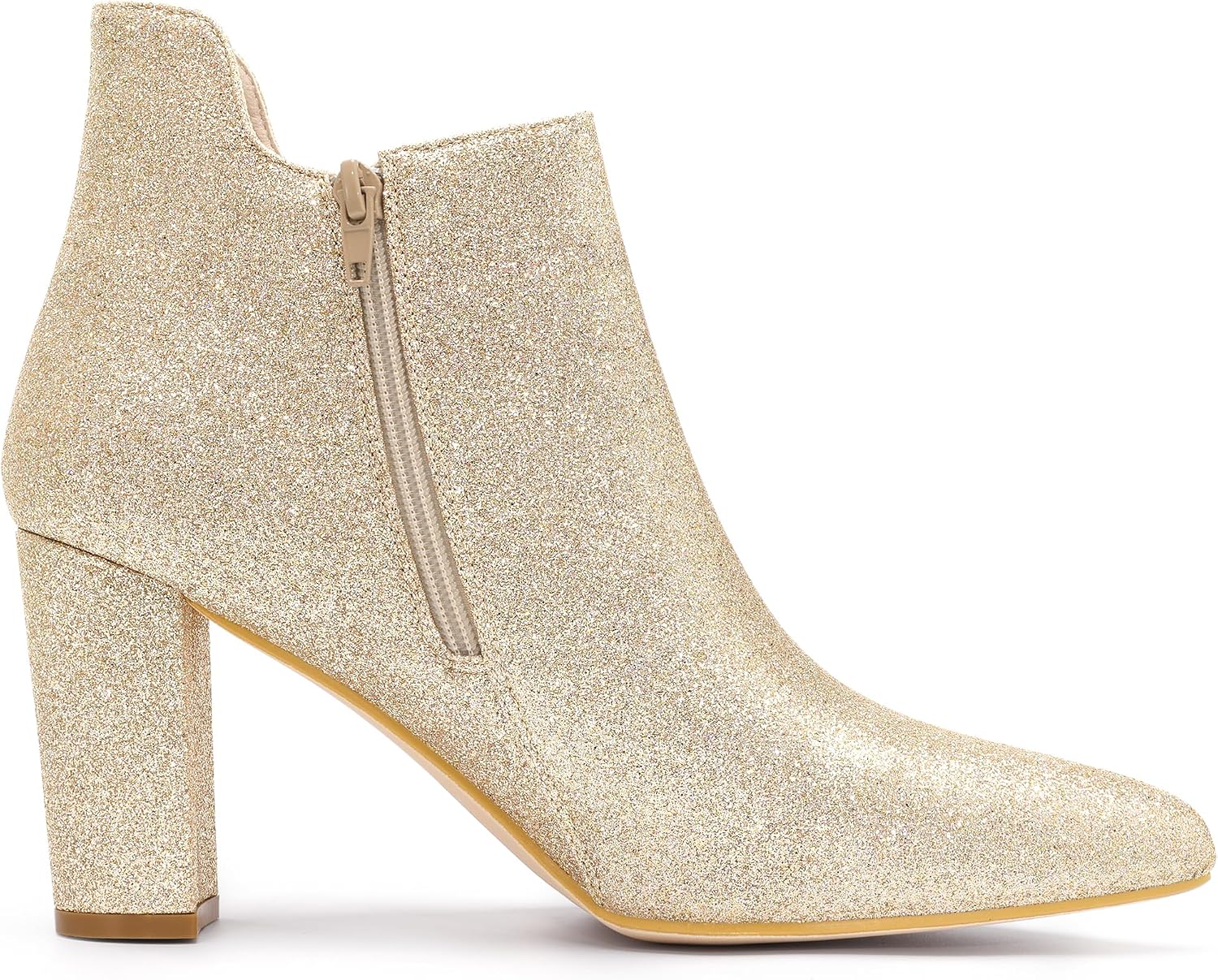 Allegra K Women's Glitter Pointed Toe Cutout Block Heel Ankle Booties