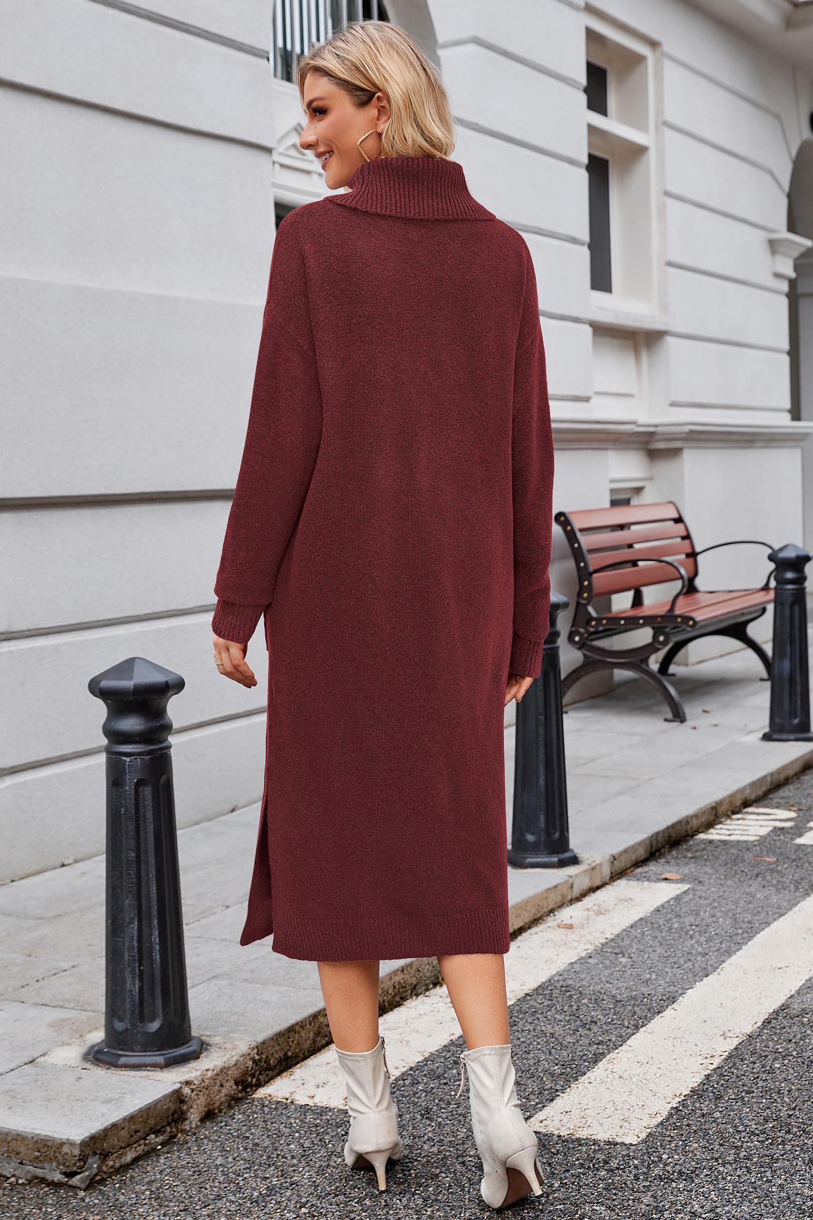 Arach&Cloz Robe tricotée Longue en Laine pour Femme, col roulé, Ample, avec Poches, pour l'automne et l'hiver