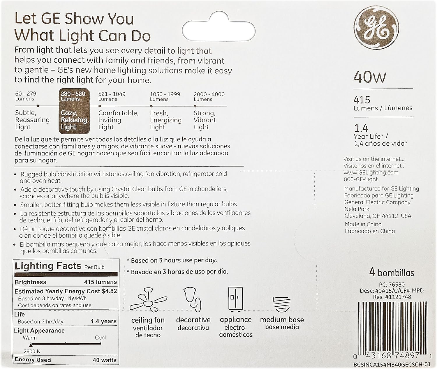 Best Review GE Ceiling Fan Bulb, 40W, 4pk