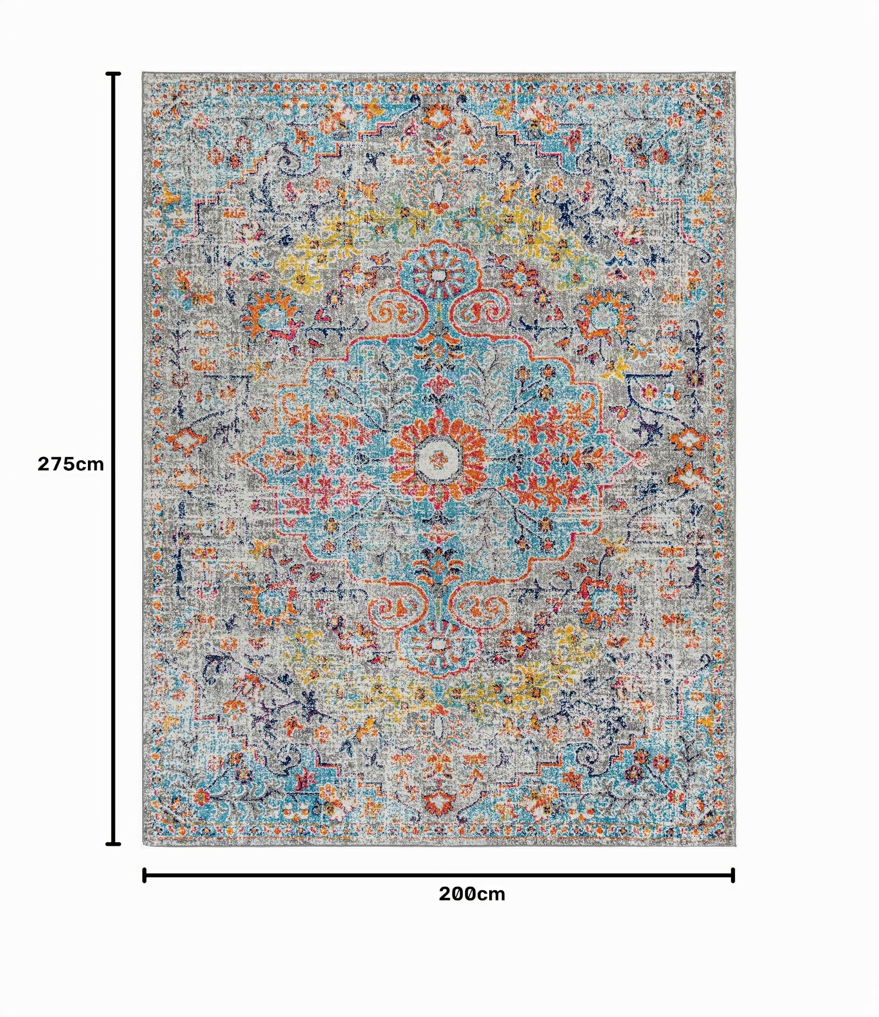 Livabliss Asmara Tapis Vintage bohème Traditionnel pour Salon, Salle à Manger, Cuisine - Facile d'entretien - 200 x 274 cm - Beige Moutarde - Bleu