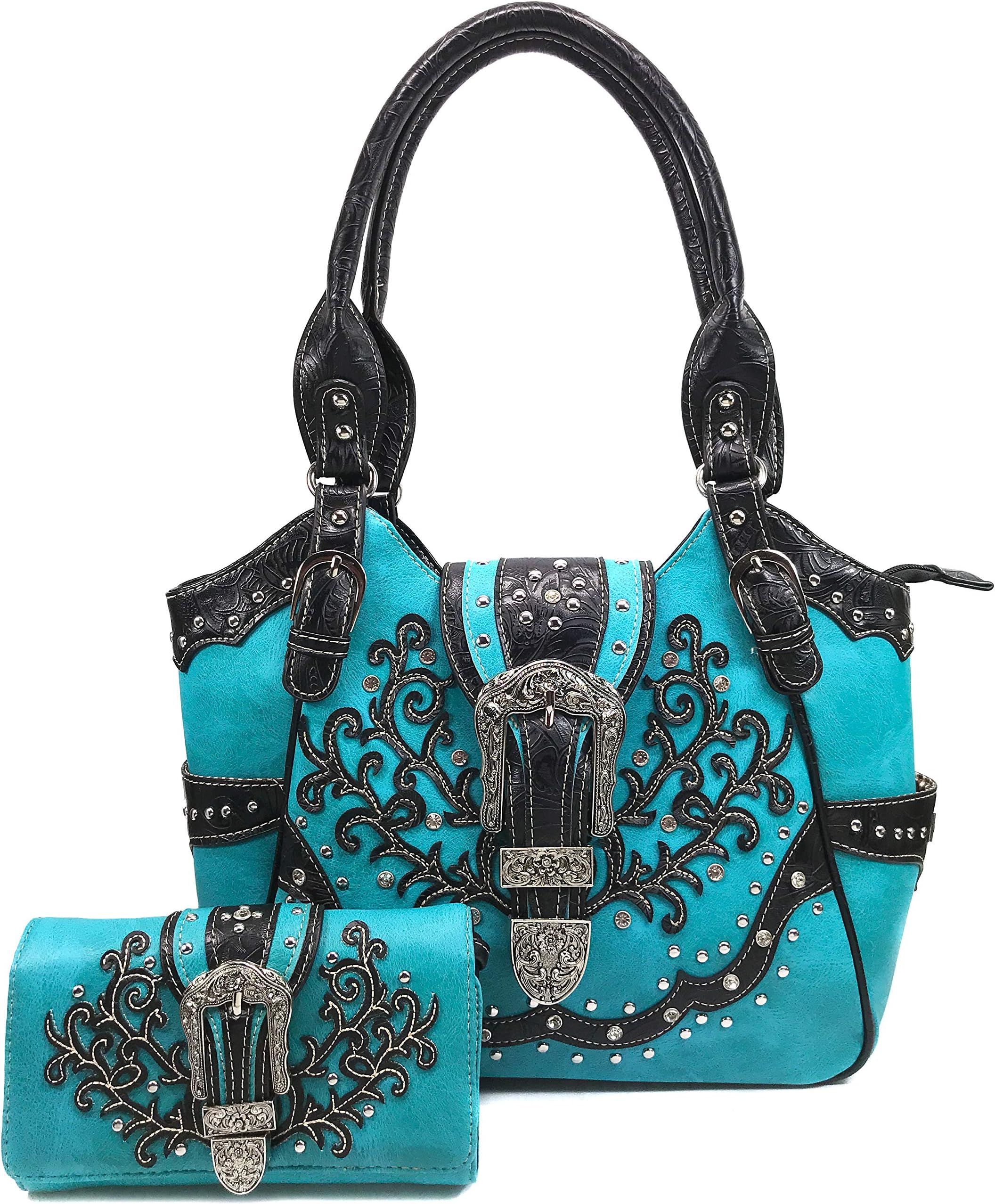 American Albino Floral Embroidery Buckle Shoulder Concealed Carry Handbag Purse