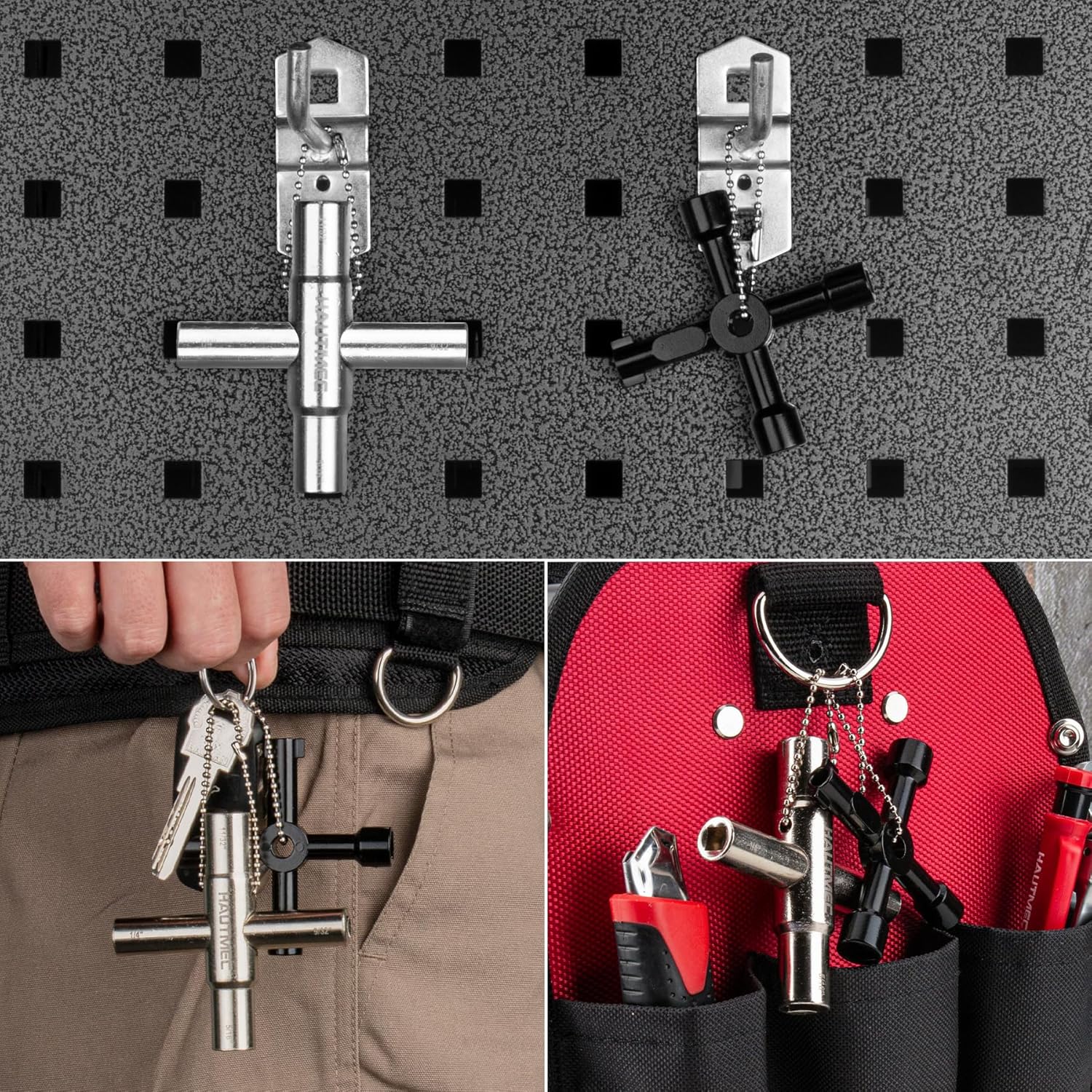 HAUTMEC 4pcs 4 Way Sillcock Water Key Faucet Valve Tool Spigot Key 1/4", 9/32", 5/16", 11/32" PL0028-4