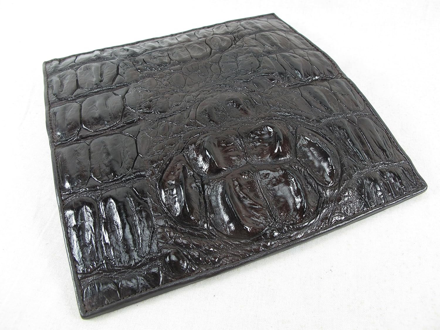 Genuine Crocodile Alligator Hornback Skin Leather Checkbook Long Wallet (Chocolate Brown) - Image 2