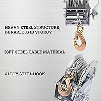 Vista 4 de Cabrestante de mano para remolque de lancha, gancho resistente de 1200 libras con cable de acero de 33 pies, cabrestante de manivela de mano